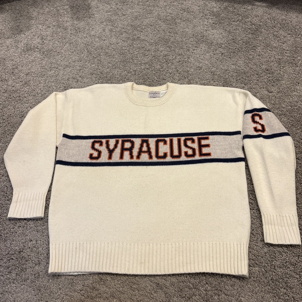 Vintage Cliff Engle 1980's White Ivory Syracuse Sweater Size XL 100% Cotton RARE